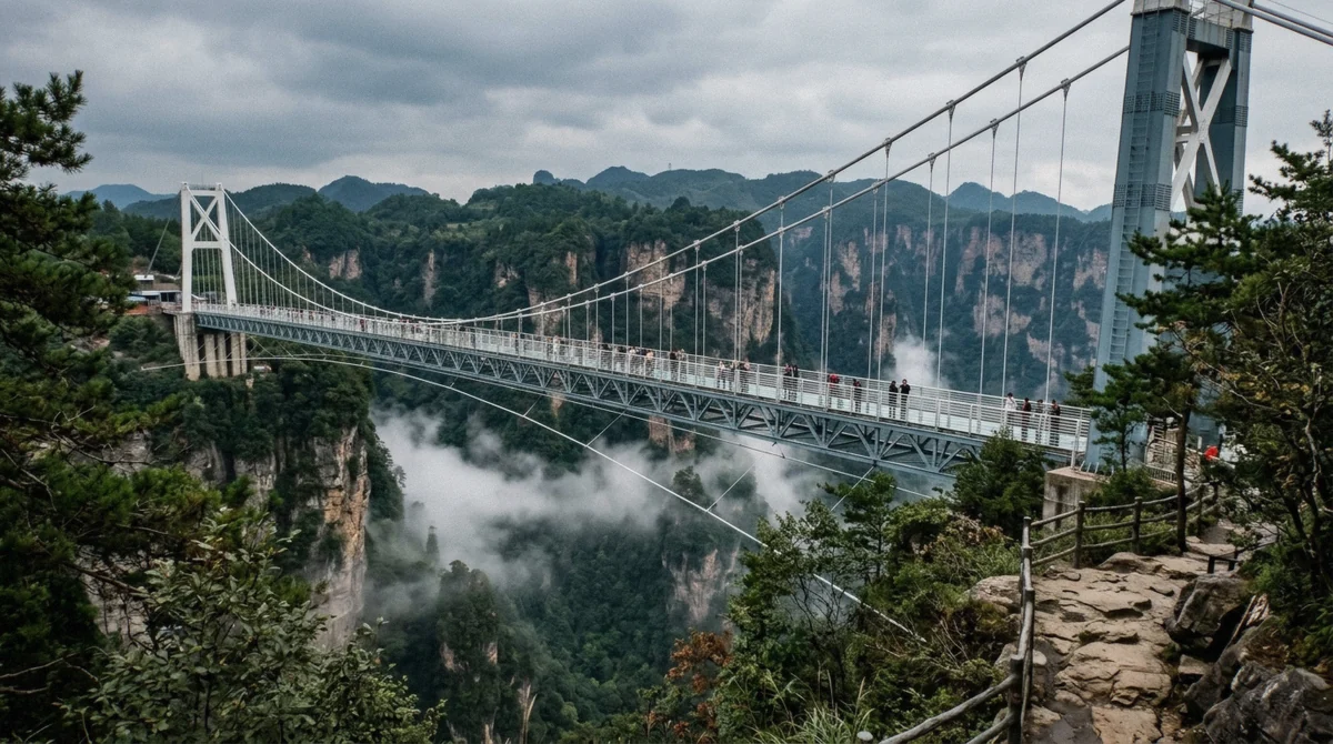 The 430-metre glass bridge spanning the Zhangjiajie Grand Canyon, the second-day add-on on many Zhangjiajie National Forest Park tours, Hunan China