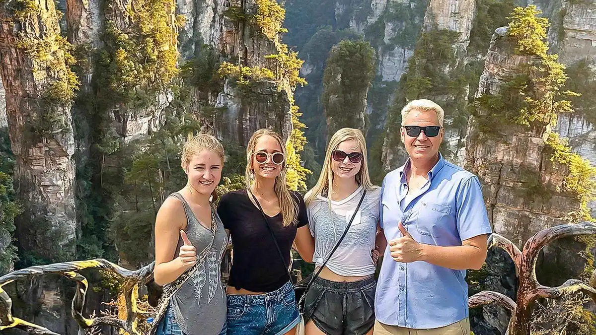 Sandstone pillars of Yuanjiajie seen from a viewing platform on an all-inclusive Zhangjiajie China tour, Hunan
