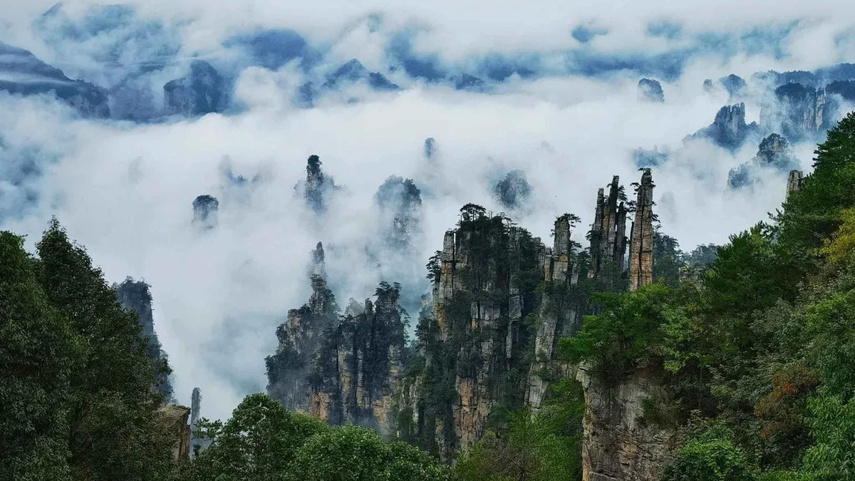 Bailong Elevator on the cliff face of Zhangjiajie National Forest Park during a Zhangjiajie China tour, Hunan